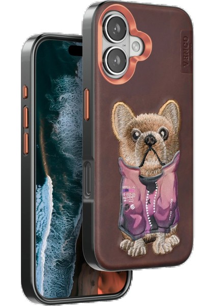 CPT50 iPhone 16 Cute Desenli Kapak - Koyu Kahve