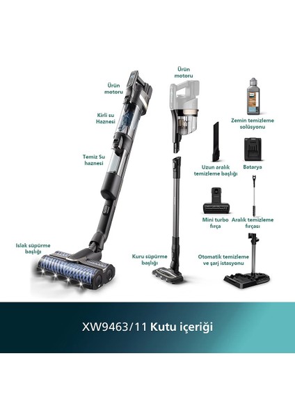 Aquatrio 9000 XW9463 Çift Bataryalı Islak Kuru Dikey Süpürge - Hem Siler Hem Süpürür 3'ü 1 Arada modelleri