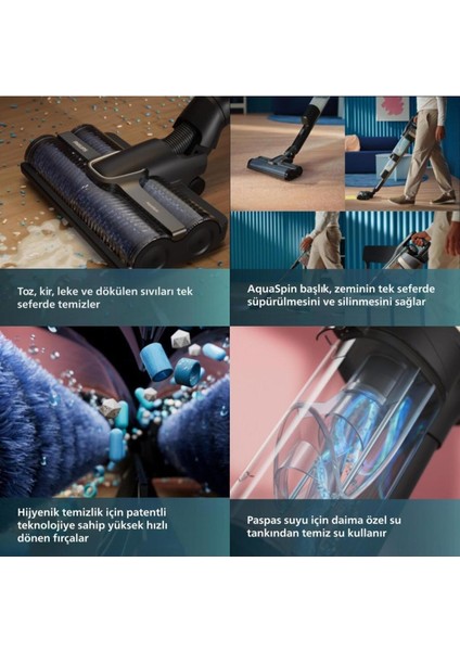Aquatrio 9000 XW9463 Çift Bataryalı Islak Kuru Dikey Süpürge - Hem Siler Hem Süpürür 3'ü 1 Arada