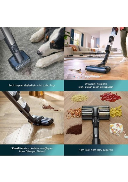 Aquatrio 9000 XW9463 Çift Bataryalı Islak Kuru Dikey Süpürge - Hem Siler Hem Süpürür 3'ü 1 Arada