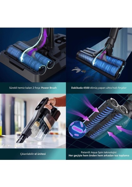 Aquatrio 9000 XW9463 Çift Bataryalı Islak Kuru Dikey Süpürge - Hem Siler Hem Süpürür 3'ü 1 Arada