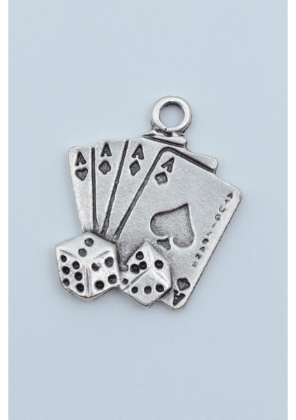 Maça As Poker İskambil - Zar Gümüş Kaplama Kolye Ucu