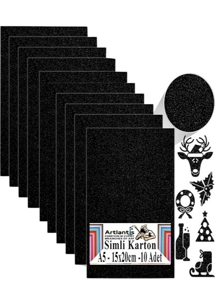 Siyah Simli Karton A5 15X20 cm 10 Lu 1 Paket Simli Fon Kartonu Parıltılı Kağıt Anasınıfı Kreş Etkinlik Proje fiyatları