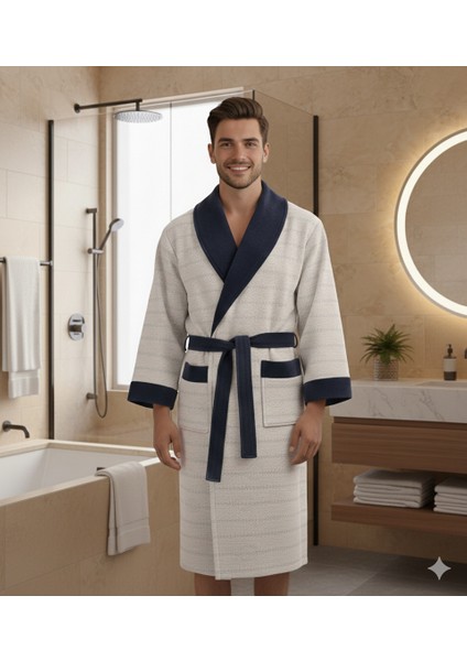 Halat Desenli Şalyaka Peştamal Bornoz Bej L/xl Beden