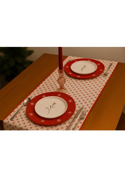 Geyik Desenli Runner Kırmızı-Beyaz 150CM/50CM fiyatları