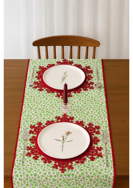 Çam Ağacı Desenli Runner Yeşil-Beyaz 150CM/50CM fiyatları