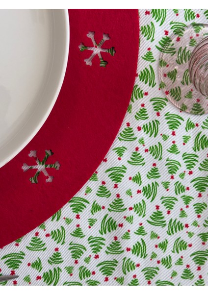 Çam Ağacı Desenli Runner Yeşil-Beyaz 150CM/50CM