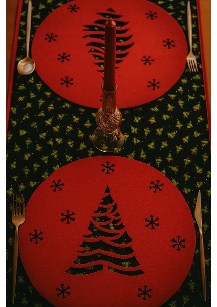 Çam Ağacı Desenli Runner Yeşil-Siyah 150CM/50CM fiyatları