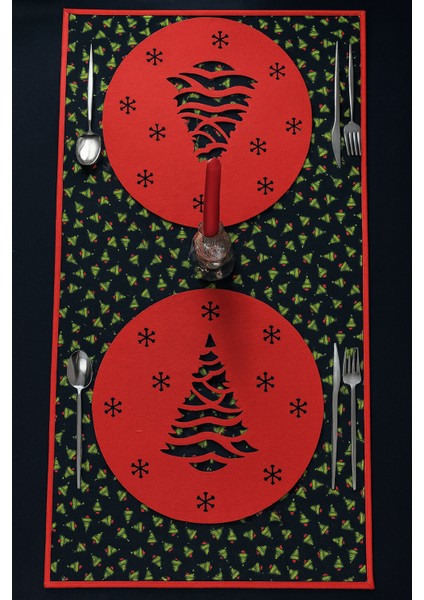 Çam Ağacı Desenli Runner Yeşil-Siyah 150CM/50CM indirimleri