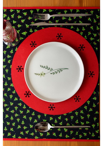 Çam Ağacı Desenli Runner Yeşil-Siyah 150CM/50CM