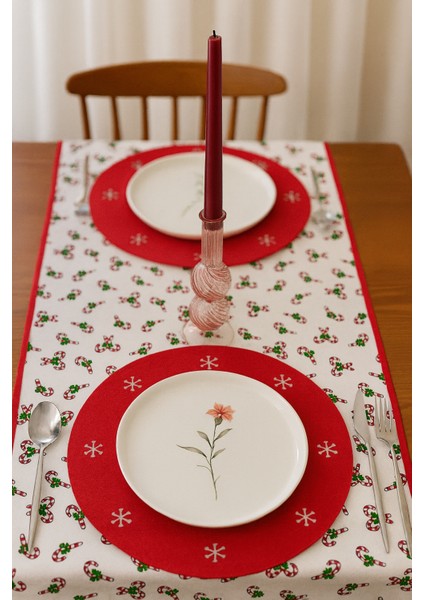 Şeker Desenli Runner Kırmızı-Beyaz 150CM/50CM fiyatları