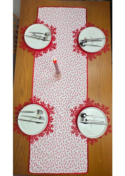 Çam Ağacı Yaprağı Desenli Runner Kırmızı-Beyaz 150CM/50CM fiyatları