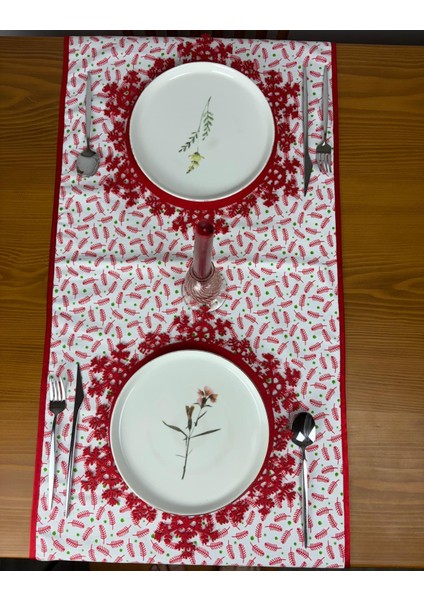 Çam Ağacı Yaprağı Desenli Runner Kırmızı-Beyaz 150CM/50CM indirimleri