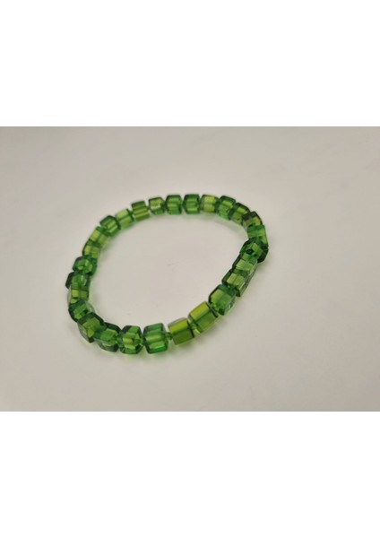 Yeşil Kehribar Küp Kesim Bileklik