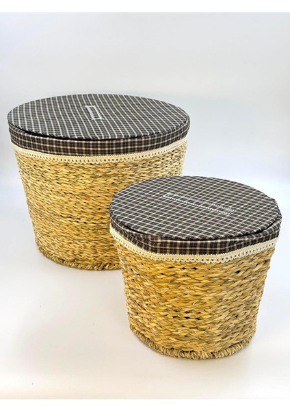 3&apos;lü Kapaklı Hasır Sele Seti – Çamaşır ve Oyuncak Sepeti, Kirli Çamaşır Sepeti, Doğal Hasır Saklama Kutusu, El Örgüsü Dekoratif Kutu, Kıyafet, Havlu ve Ev Eşyaları (2 Li Set)