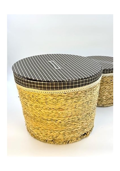 3&apos;lü Kapaklı Hasır Sele Seti – Çamaşır ve Oyuncak Sepeti, Kirli Çamaşır Sepeti, Doğal Hasır Saklama Kutusu, El Örgüsü Dekoratif Kutu, Kıyafet, Havlu ve Ev Eşyaları (2 Li Set) modelleri