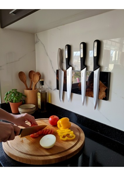 38 cm - Sanatsal Epoksi Mıknatıslı Bıçak Standı – Ahşap Detaylı, Modern Mutfaklara Özel - Epoksi Içinde Ahşap Tasarımlı Manyetik Bıçak Tutucu – Güçlü Mıknatıs, Duvar Tipi modelleri