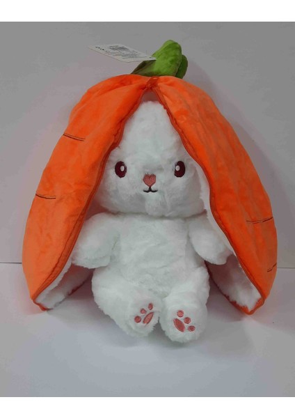 Meyveli Turuncu Havuç Yastık Olan Fermuarlı Tavşan Peluş Oyuncak 35 cm fiyatları