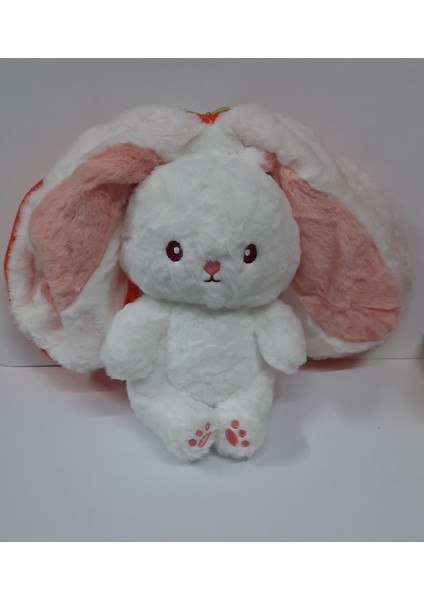 Meyveli Turuncu Havuç Yastık Olan Fermuarlı Tavşan Peluş Oyuncak 35 cm fırsatları