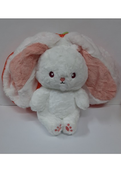 Meyveli Turuncu Havuç Yastık Olan Fermuarlı Tavşan Peluş Oyuncak 35 cm indirimleri
