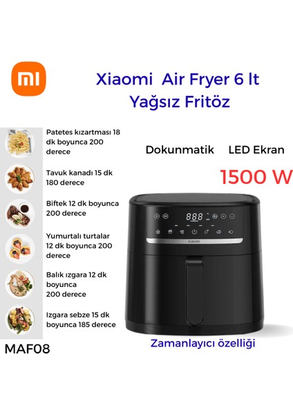 MAF08 Air Fryer 6 Lt Yağsız Fritöz+ Hassas Mutfak Tartısı Hediye