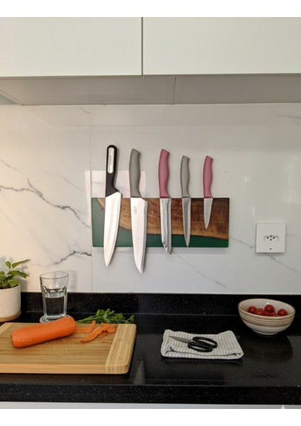 38 cm - Sanatsal Epoksi Mıknatıslı Bıçak Standı – Ahşap Detaylı, Modern Mutfaklara Özel - Epoksi Içinde Ahşap Tasarımlı Manyetik Bıçak Tutucu – Güçlü Mıknatıs, Duvar Tipi