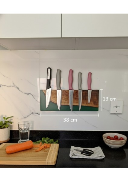 38 cm - Sanatsal Epoksi Mıknatıslı Bıçak Standı – Ahşap Detaylı, Modern Mutfaklara Özel - Epoksi Içinde Ahşap Tasarımlı Manyetik Bıçak Tutucu – Güçlü Mıknatıs, Duvar Tipi indirimleri
