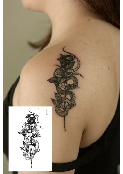 Geçici Yılan ve Gül Figürlü Mini Dövme Tattoo Sticker Yapıştırma