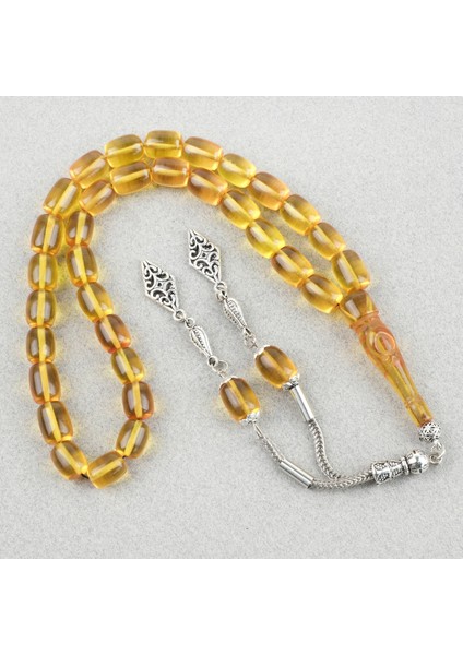 Ateş Kehribar Ayyıldız Işlemeli Imame Kapsül Kesim 9X11MM Tesbih - Sarı indirimleri