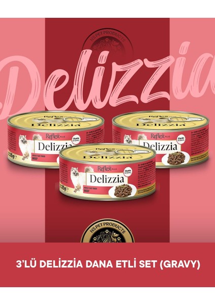 Plus Delizzia Yetişkin Dana Etli Gravy Kedi Maması 3X85 Gram