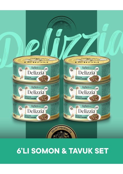 Plus Delizzia Yetişkin Somonlu-Tavuklu Gravy Kedi Maması 6X85 Gram
