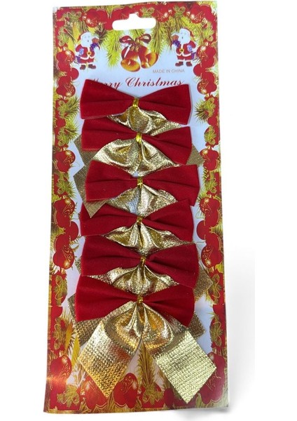 Kırmızı & Gold Fiyonk Yılbaşı Süs Seti (6 Parça) modelleri
