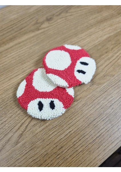 2’li Set El Yapımı Mantar Figürlü Panç Bardak Altlığı - Rotaly