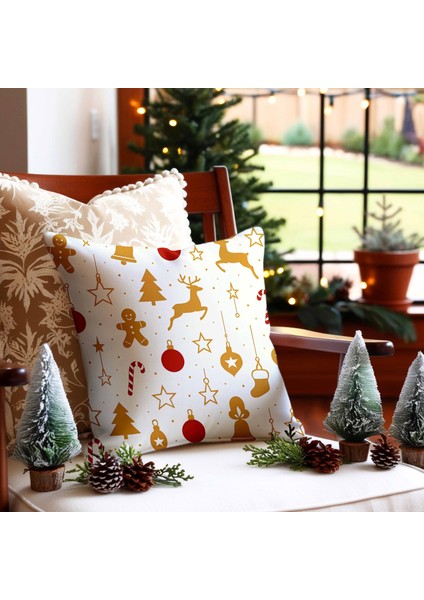 Kırmızı Yeşil Ekose & Altın Noel Desenli Dijital Baskılı 4’lü Kırlent Kılıfı Seti fiyatları