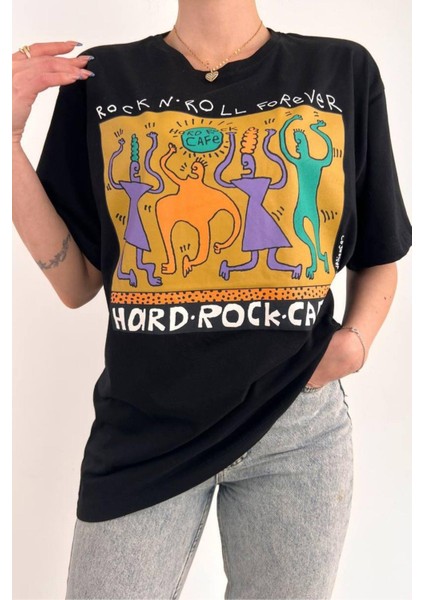 Hard Rock Baskılı Basic Kısa Kollu T-Shirt Siyah