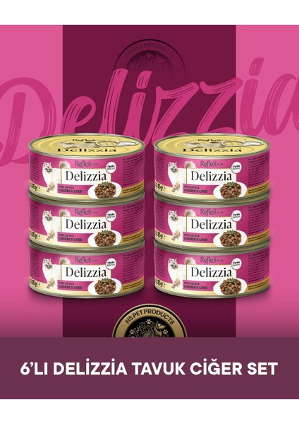 Plus Delizzia Yetişkin Tavuklu-Ciğerli Gravy Kedi Maması 6X85 Gram