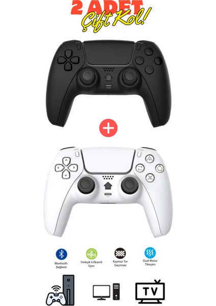 2 Adet Siyah Beyaz Kablosuz Bluetooth Gyro Titreşimli Oyun Kolu Joystick Ps4 Kolu Ps Pc Tv Uyumlu