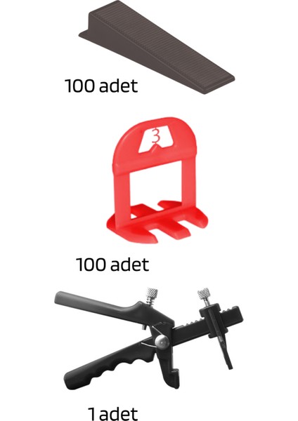 Seramik Seviye Tespit Derz Artı Uygulama SETI(100 Seviye 3 Mm, 100 S.takoz, 1 P.pense)