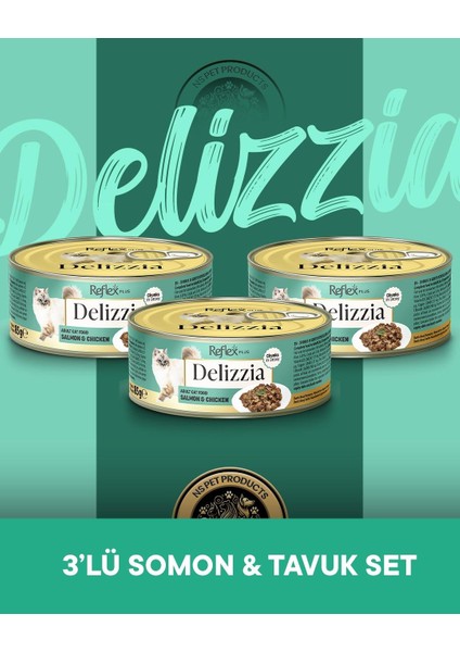Plus Delizzia Yetişkin Somonlu-Tavuklu Gravy Kedi Maması 3X85 Gram