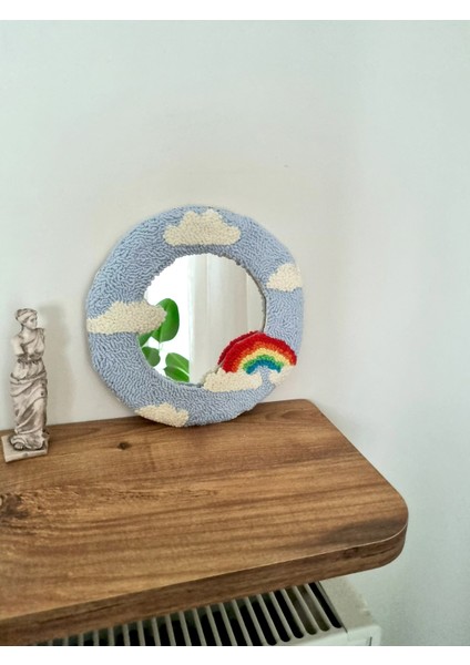 El Yapımı Gökkuşağı Panç Ayna – Bulutlu Gökyüzü Dekoratif Ayna - Rotaly fiyatları