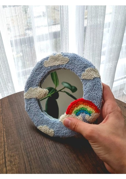 El Yapımı Gökkuşağı Panç Ayna – Bulutlu Gökyüzü Dekoratif Ayna - Rotaly modelleri