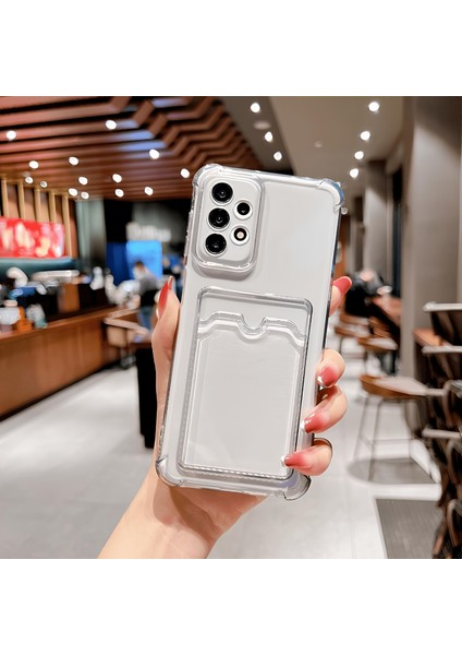 Samsung Galaxy A72 Uyumlu Kartlıklı Kılıf Kamera Korumalı Anti Şok Şeffaf Kapak