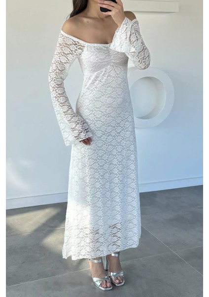 Dantel Detaylı Ispanyol Kol Uzun Elbise P-00019340 fiyatları