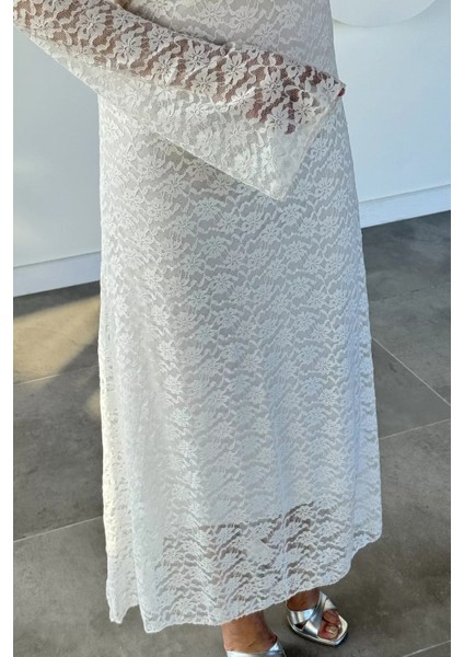 Dantel Detaylı Ispanyol Kol Uzun Elbise P-00019340 modelleri