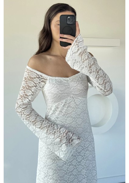 Dantel Detaylı Ispanyol Kol Uzun Elbise P-00019340 indirimleri