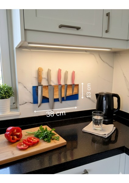 38 cm - Sanatsal Epoksi Mıknatıslı Bıçak Standı – Ahşap Detaylı, Modern Mutfaklara Özel - Epoksi Içinde Ahşap Tasarımlı Manyetik Bıçak Tutucu – Güçlü Mıknatıs, Duvar Tipi