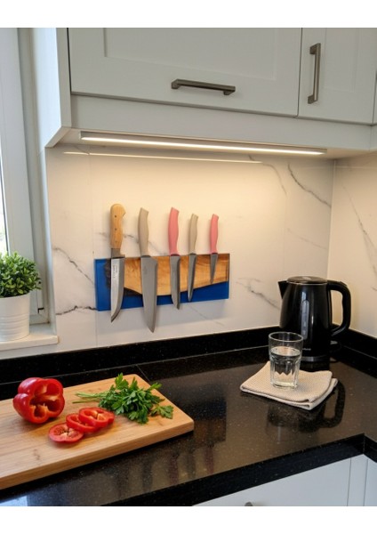38 cm - Sanatsal Epoksi Mıknatıslı Bıçak Standı – Ahşap Detaylı, Modern Mutfaklara Özel - Epoksi Içinde Ahşap Tasarımlı Manyetik Bıçak Tutucu – Güçlü Mıknatıs, Duvar Tipi modelleri