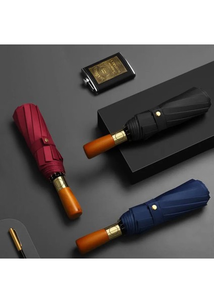 Şık Ahşap Saplı Siyah Şemsiye, Dayanıklı ve Estetik Tasarım fiyatları