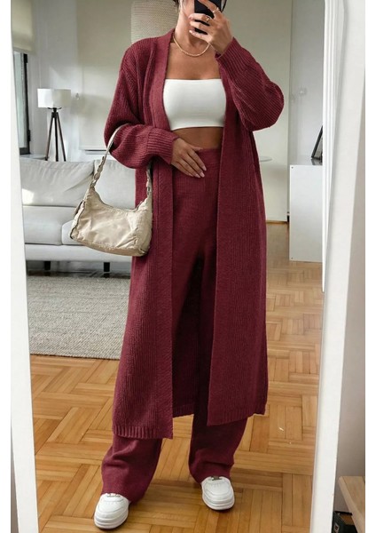 Kadın Bel Lastikli Triko Pantolon Uzun Hırka Ikili Takım P-00019635 indirimleri