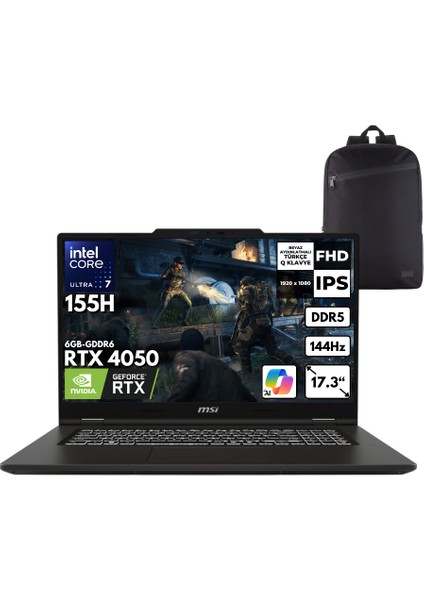 Msı Venturepro 17 Aı Ultra 7-155H 16-Gbddr5 2 Tbssd RTX4050 (6gb-Gddr6) 17.3" Fhd Windows 11 Pro + Zg Sırt Çantası A1VEG-014XTRZG26
